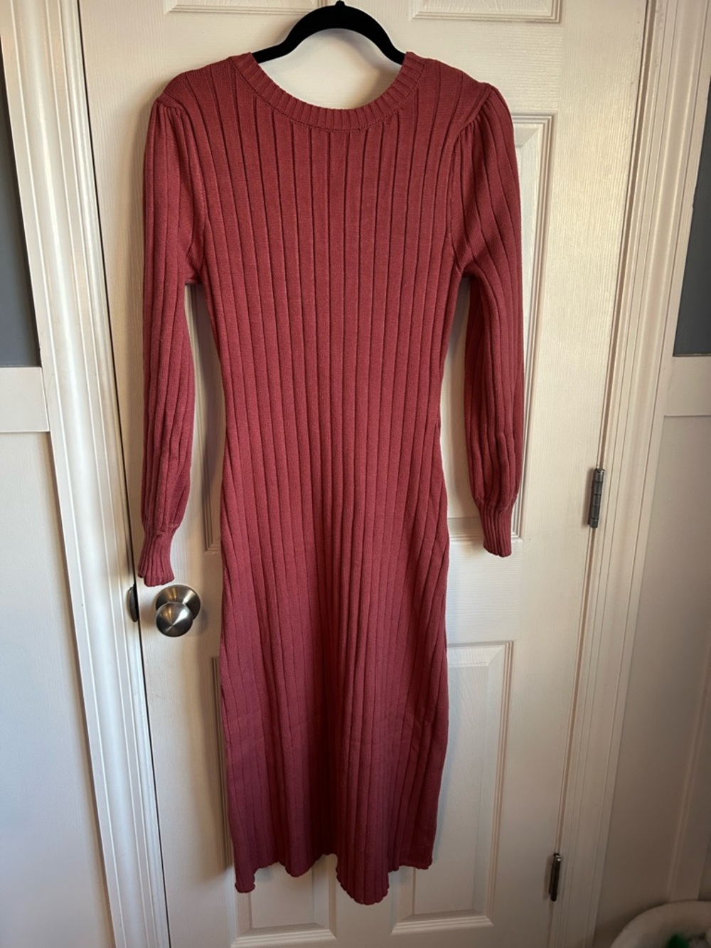 Long Sleeve Ribbed Midi Dress in Dusty Rose